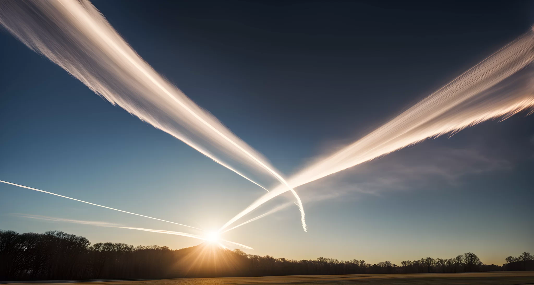 A photo of an airplane emitting long white streaks across the sky.