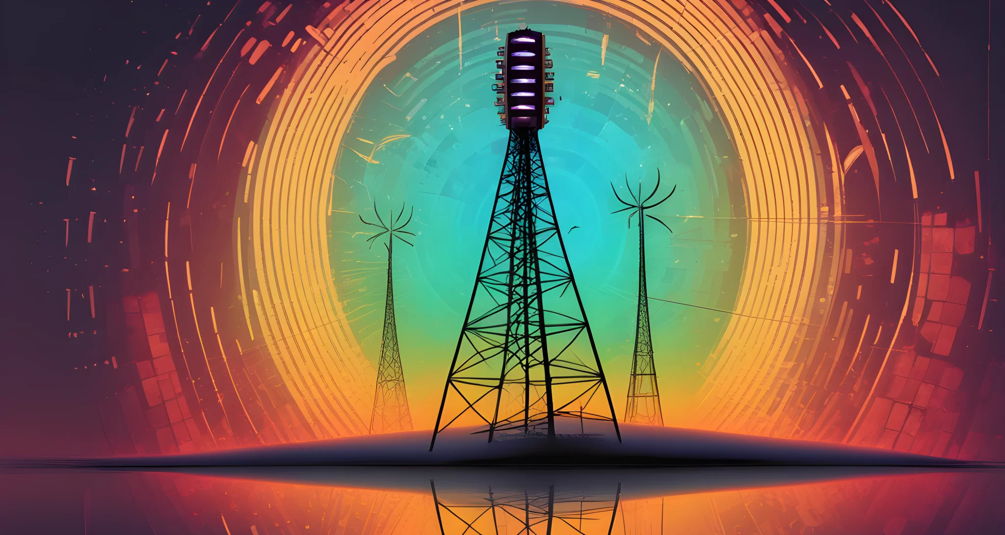 An image of a 5G tower emitting radio frequency radiation.