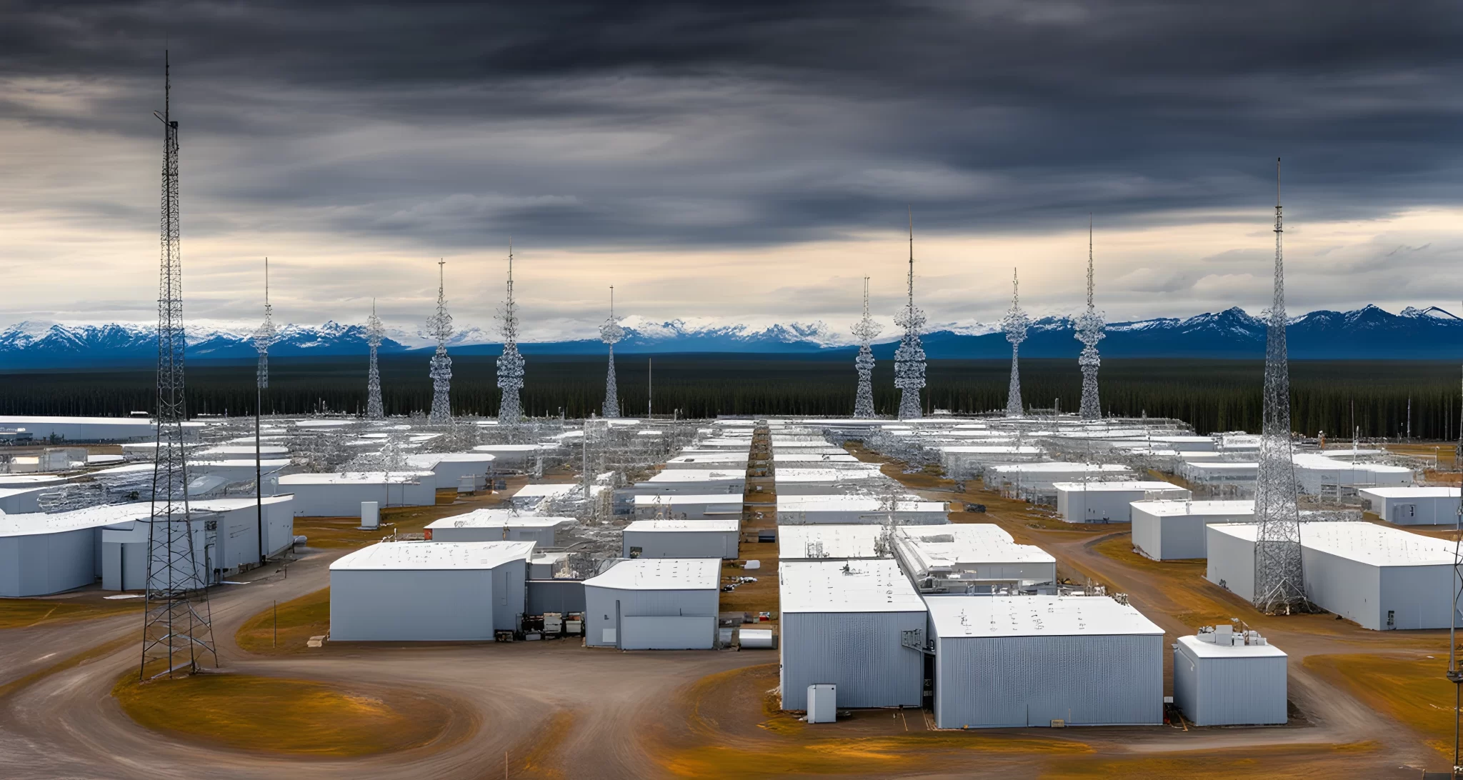 The HAARP facility features a large array of antennas and satellite dishes.