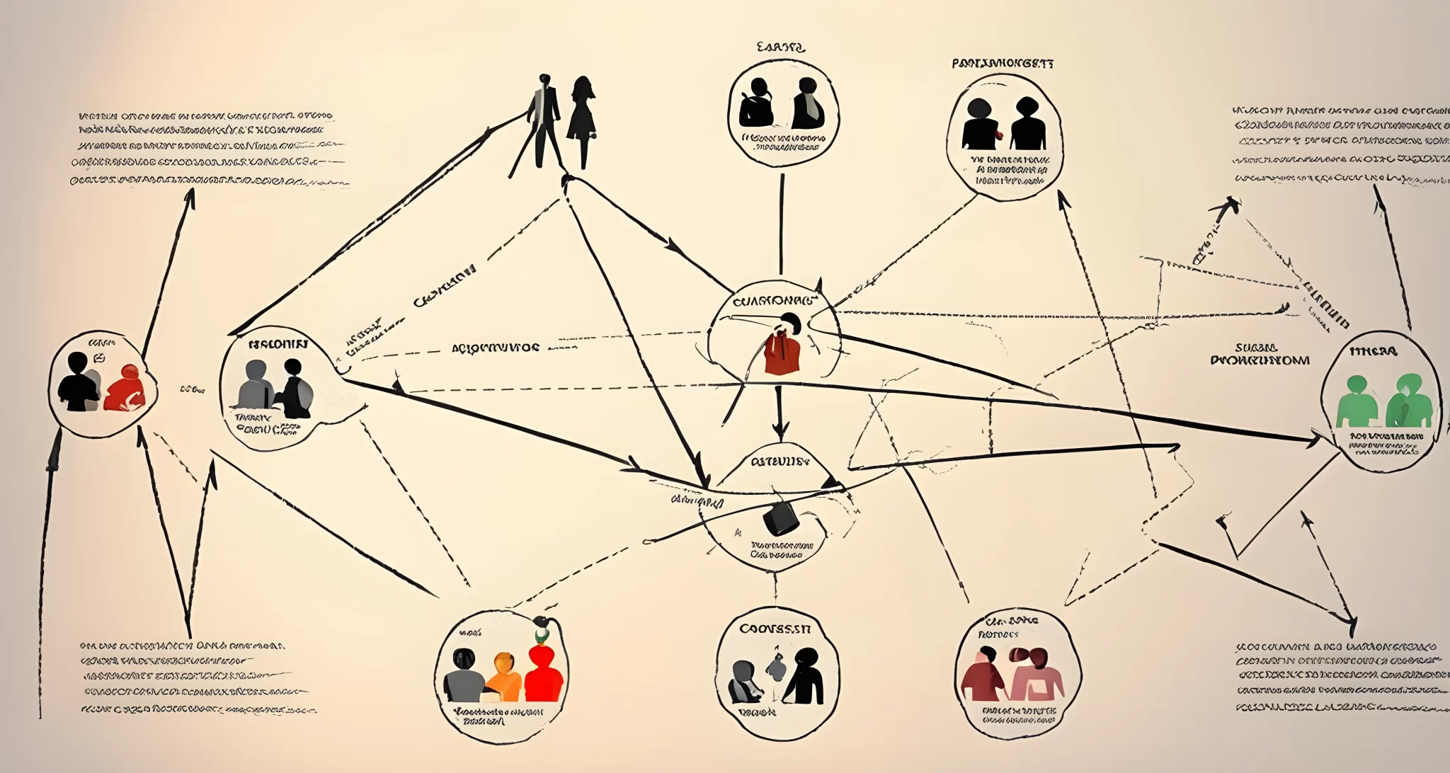 The image depicts a diagram with interconnected concepts such as capitalism, patriarchy, and oppression.