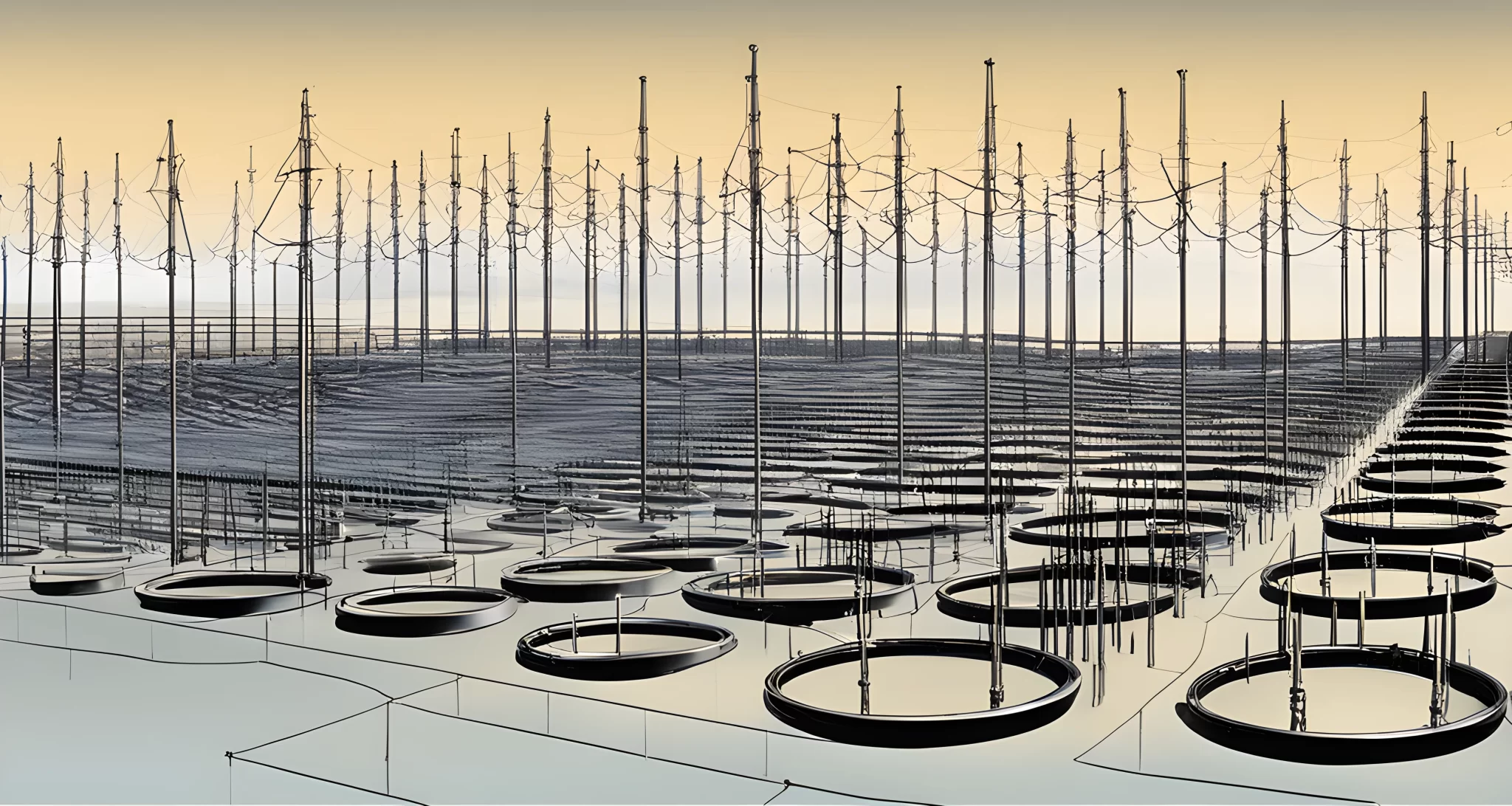 The image shows a array of antennas located in the HAARP facility.