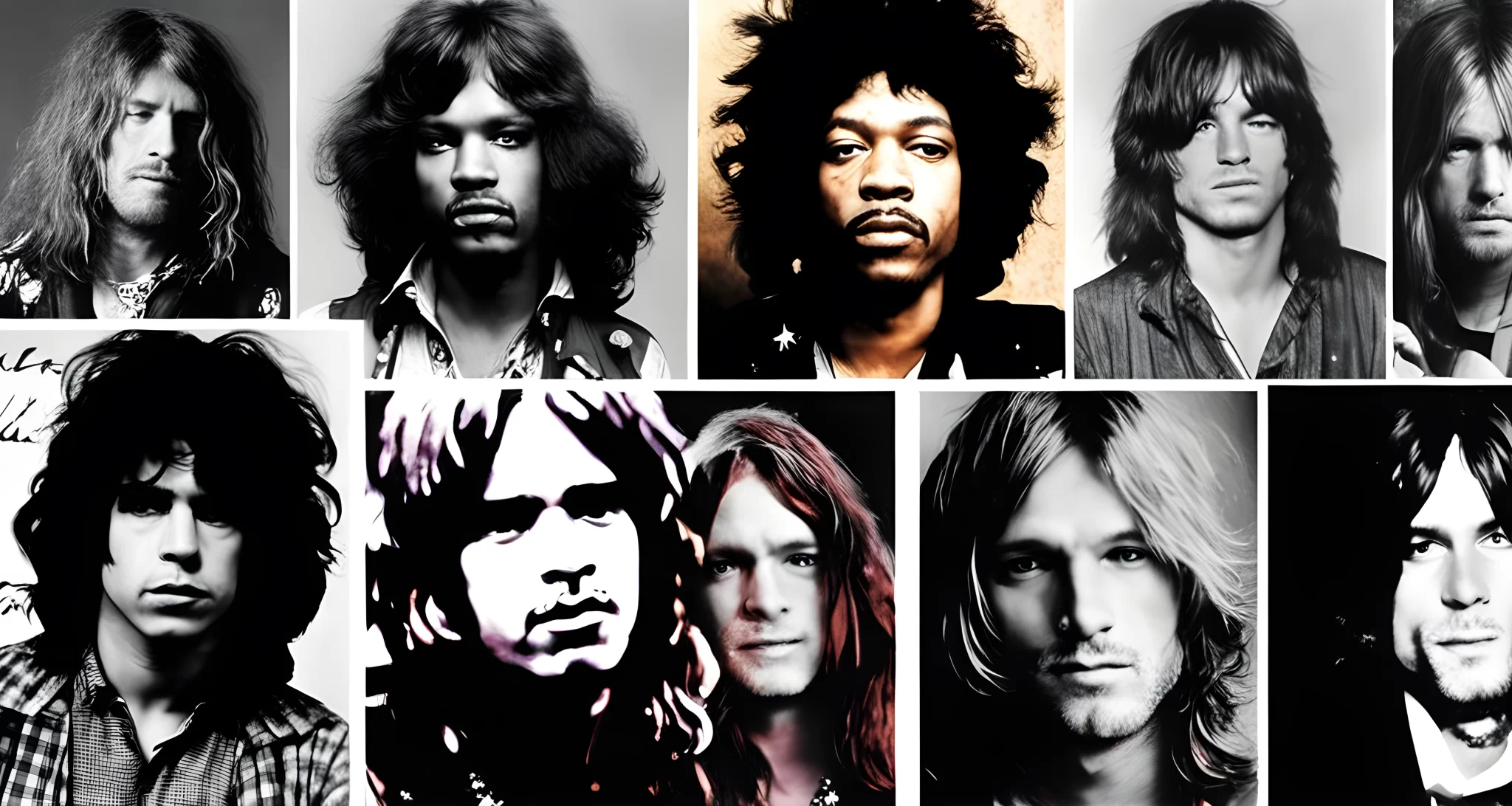 The image shows a collage of famous musicians who died at the age of 27, including Jimi Hendrix, Janis Joplin, Jim Morrison, and Kurt Cobain.