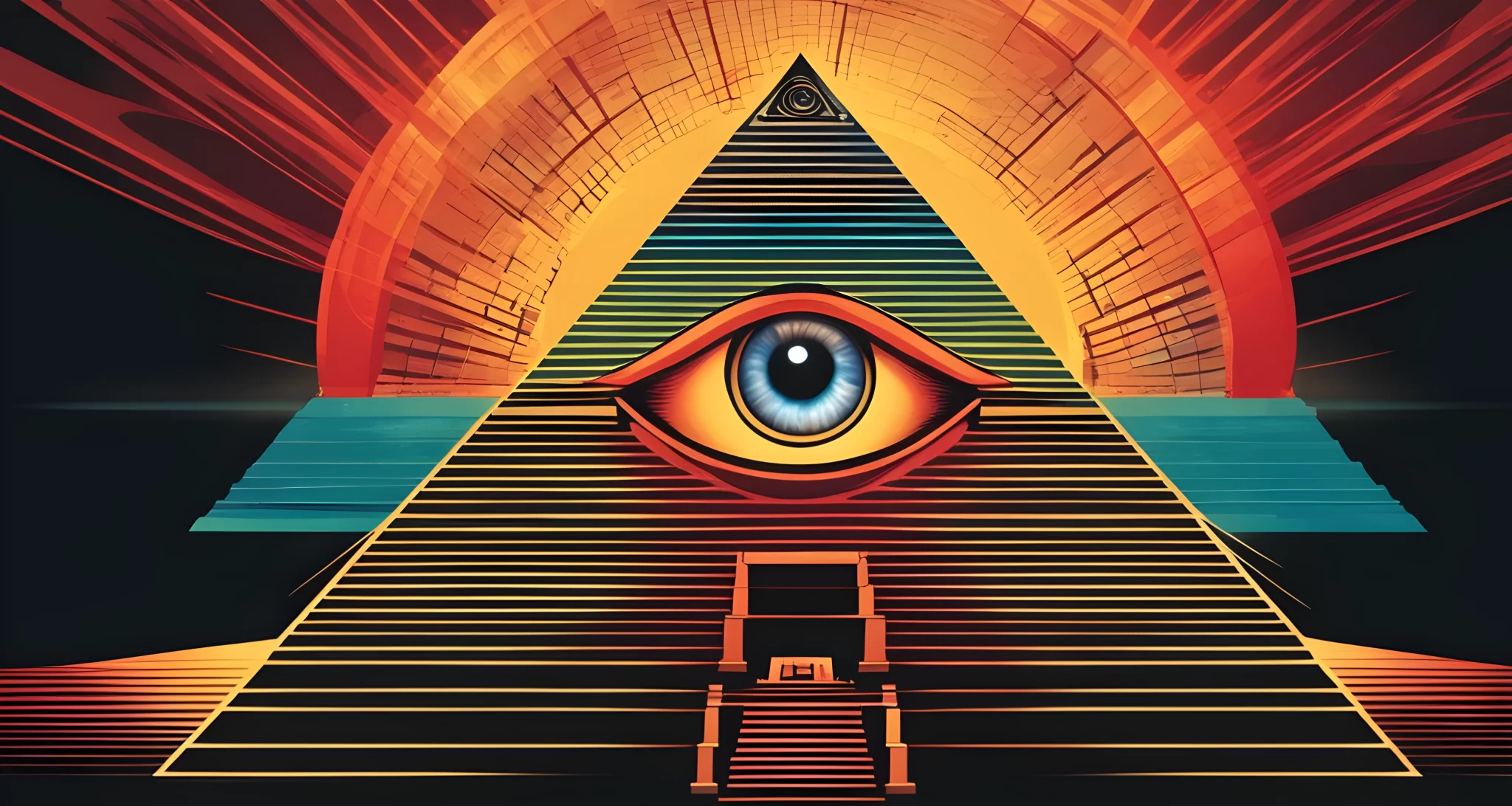 The image shows the iconic pyramid with the all-seeing eye at the top, often associated with the Illuminati secret society.